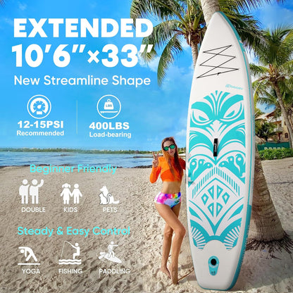 Inflatable Paddle Board,Stand Up Paddle Board Set, Extra Wide SUP Board with Removable Fin, Floating Paddle, Hand Pump, Waterproof Phone Pouch,Traveling Board