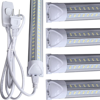 LED Shop Light Fixture, 4FT, 60W 7500LM, 6000K Cold White, 4 Foot T8 Integrated LED Tube Lights, Plug in Warehouse Garage Lighting, V Shape, Linkable with On/Off Switch (4PCS)