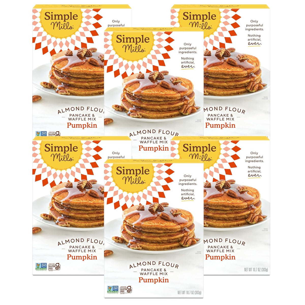 Simple Mills Almond Flour Pancake & Waffle Mix, Pumpkin - Gluten Free, Plant Based, Paleo Friendly, Breakfast 10.7 Ounce (Pack of 6)