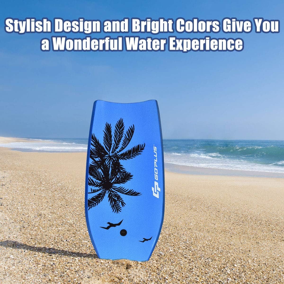 Goplus 41''/37''/33'' Lightweight Body Board for Beach, Surf Board with EPS Core, XPE Deck, HDPE Slick Bottom, Wrist Leash, Bodyboard for Kids Adults Surfing