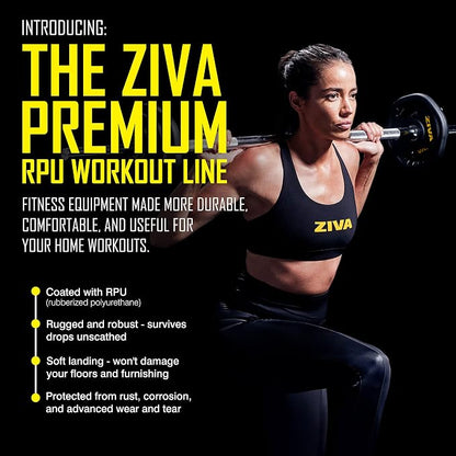 ZIVA 35lb Studio Barbell Weight Set – Adjustable Home Gym Kit with Standard Rubber Urethane Plates, 5' Chrome Bar (1.18" diam) & Collars | Extra Plates Not Included