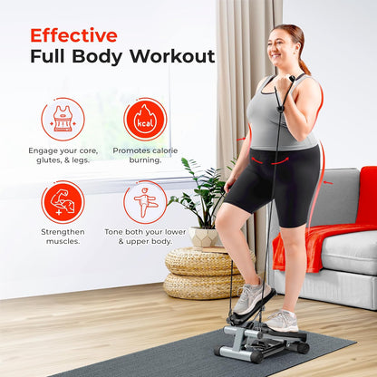 Sunny Health & Fitness Mini Stepper for Exercise at Home, Stair Step Workout Machine with Resistance Band and Over 300lb Weight Capacity, Optional Twist Motion and Free SunnyFit App Connection