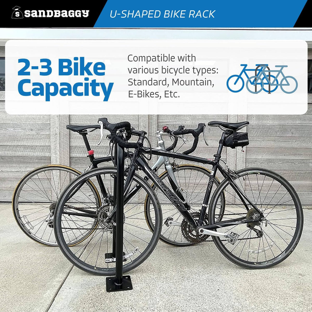 Sandbaggy Outside Bike Stand Floor - U Shaped & Commercial Standing Bike Rack - Premium Quality Galvanized Steel - Perfect Bicycle Floor Stand for Protection - Black, 14.5" x 34" - 1 Loop (20)