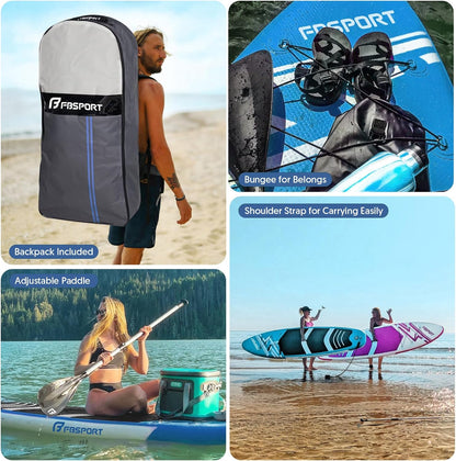 FBSPORT 11' Premium Stand Up Paddle Board, Yoga Board with Durable SUP Accessories & Carry Bag | Wide Stance, Surf Control, Non-Slip Deck, Leash, Paddle and Pump for Youth & Adult