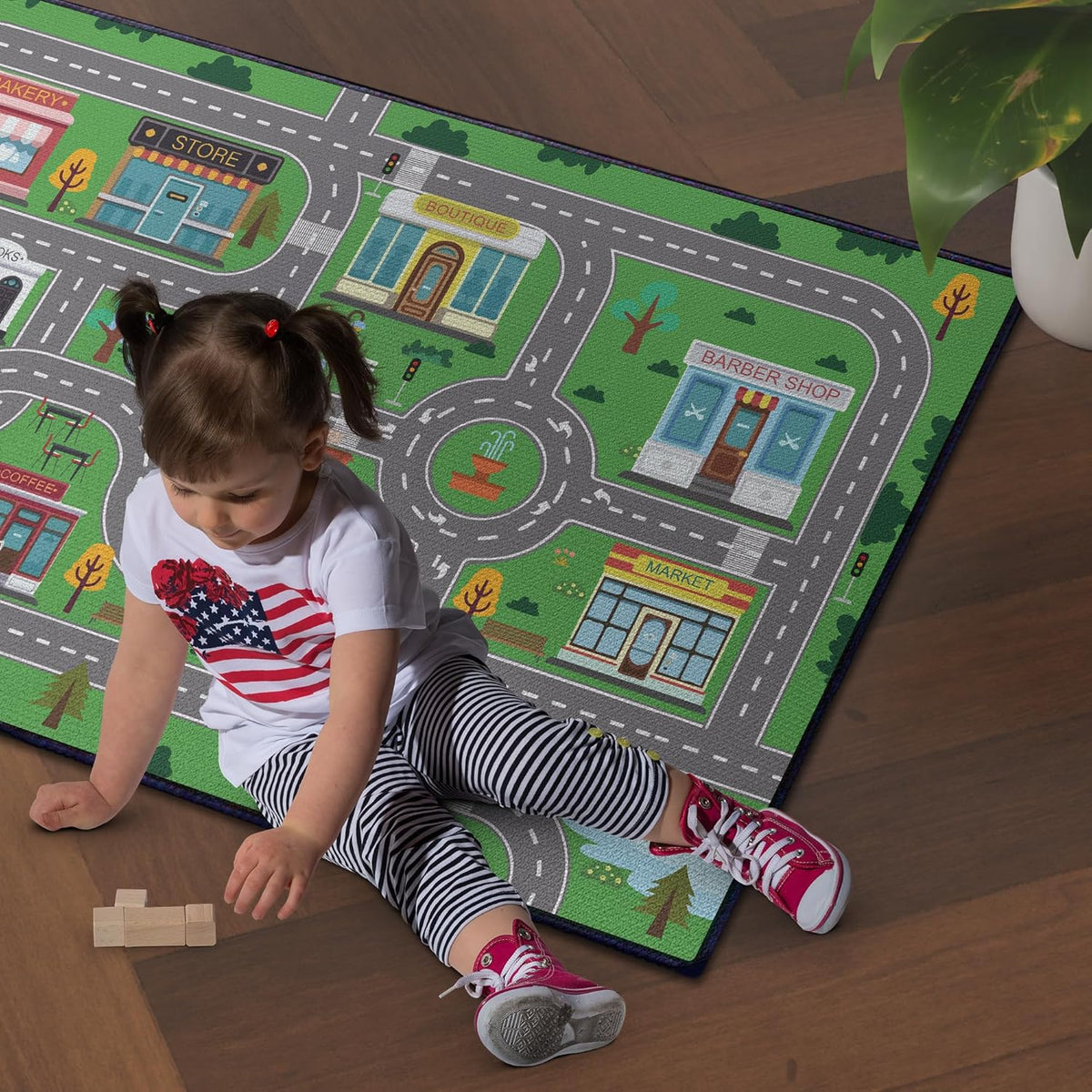 Play Rug for Playroom 59"x39" Car Mat Town City Road Map for Boys Bedroom Fun Car Play Area Carpet Non-Slip Washable
