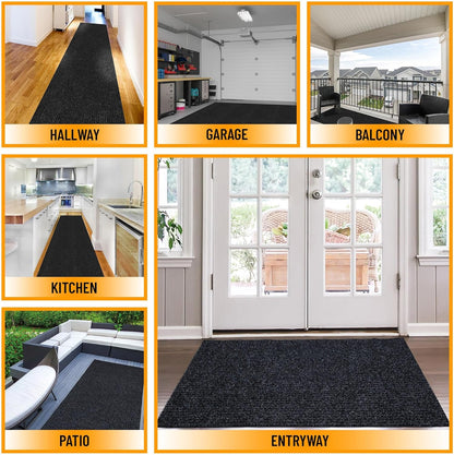 Ottomanson 6'6" x 29' Hallway Runner with Scraper Pile - Extra Durable Non-Slip Rug Mat for Indoor & Outdoor Use - Ideal for Kitchen, Entryway & Garage - High-Traffic Carpet, Black