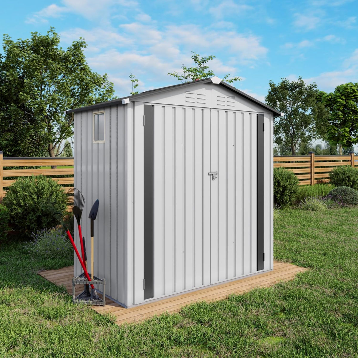 6x3.6FT Storage Shed, Outdoor Galvanized Steel Garden Shed with Lockable Door & Window, Waterproof Metal Tool Storage for Garden, Backyard, Patio, Lawn