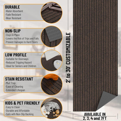 Ottomanson 2'7" x 24' Hallway Runner with Scraper Pile - Extra Durable Non-Slip Rug Mat for Indoor & Outdoor Use - Ideal for Kitchen, Entryway & Garage - High-Traffic Carpet, Brown