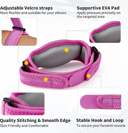 CAMBIVO 2 Pack Tennis Elbow Brace Strap for Tendonitis, Rose Pink | EVA Compression Pad, Adjustable Strap with Premium Velcro, for Men and Women, Golfer's Elbow, Counterforce Brace, Breathable