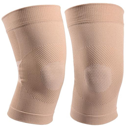 NURCOM Knee Brace, 8-Zone Compression Sleeve, Beige M | For Meniscus Tear, Arthritis, Acl, Mcl, Tendonitis & Joint Pain Relief, Running, Workouts, Recovery, Pair Pack, Men & Women