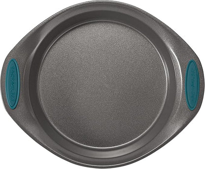 Rachael Ray Nonstick Bakeware Set with Grips includes Nonstick Bread / Baking Pans, Cookie / Baking Sheet and Cake Pans - 10 Piece, Gray with marine blue grips
