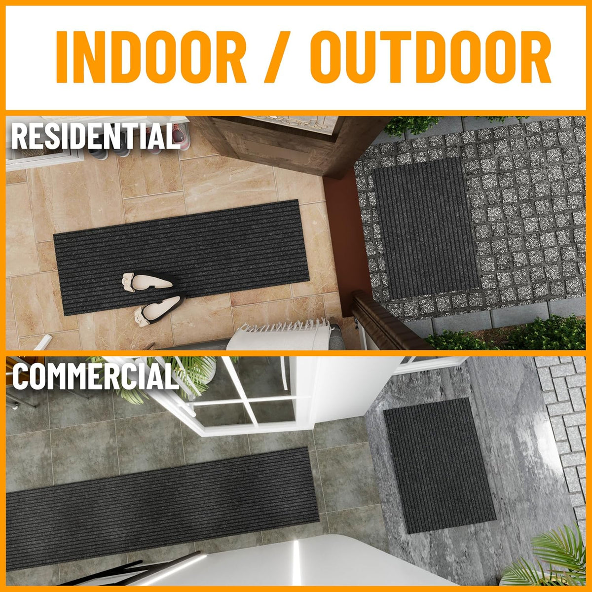 Ottomanson Mud Mat 2' x 2' Entryway Rug - Non-Slip Scraper Doormat for Muddy Paws, Dirt Trapping Indoor/Outdoor Mat for High-Traffic Areas, Kitchen, Garage, Patio, Black