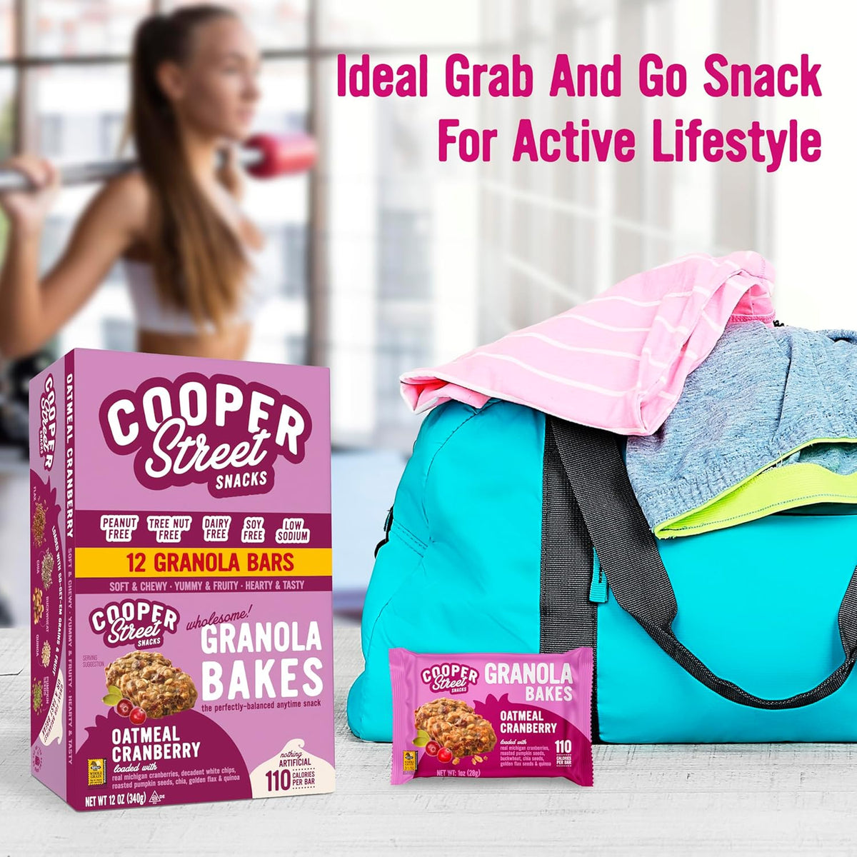 Cooper Street Oatmeal Cranberry Granola Bakes (12 pack) - Individually Wrapped Soft and Chewy Breakfast Granola Bars - Nut, Dairy & Soy Free - Great As Kids Snacks For School, Hiking Or Lunchbreak