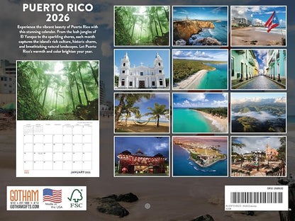 Puerto Rico Calendar 2026 Wall 12 Month Monthly PR Scenic Souvenirs Puerto Rican Themed Gifts | American Made In The USA