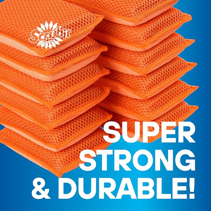 SCRUBIT Reusable Sponges for Dishes - 12 Pack Microfiber Sponges Kitchen Dish Scrubber, Machine Washable & Non-Scratch Scrubbers (Orange)