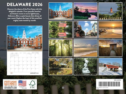 Delaware Calendar 2026 Wall 12 Month Monthly DE Scenic Souvenirs Themed Gifts | American Made In The USA