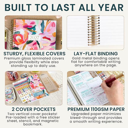 bloom daily planners 2027 Planner (January - December 2027) - Weekly & Monthly Softcover Planner for Women - Calendar Year Inspirational Agenda Book with Stickers - 5.5" x 8.25" - Brushstroke Blooms