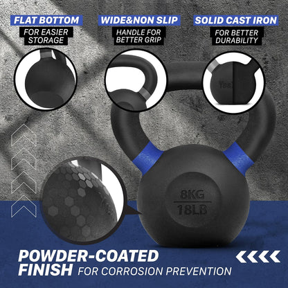 Yes4All Powder Coated Cast Iron Kettlebell Strength Training Kettlebells Weight Set for Full Body Workout, Home Gym