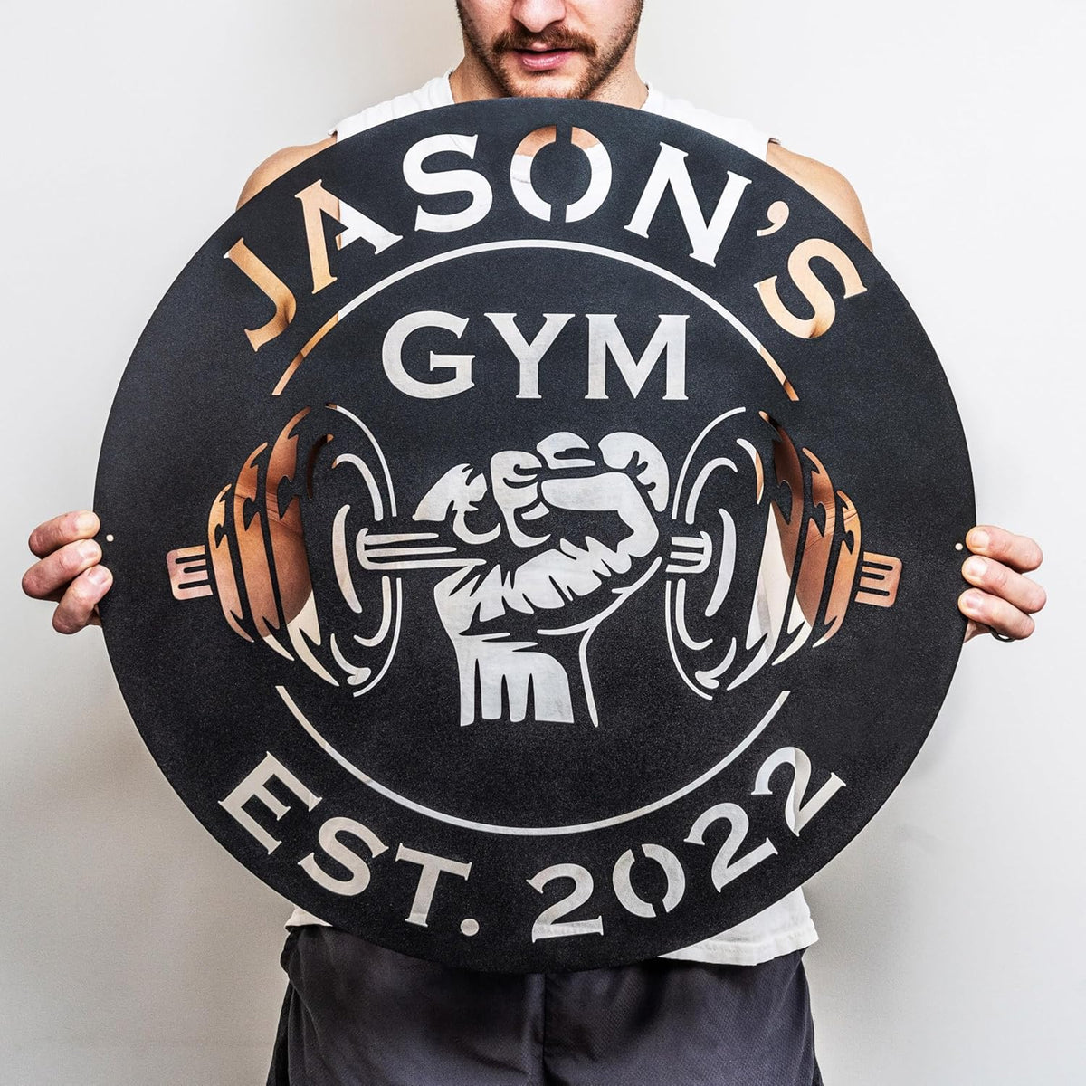 Custom Metal Dumbbell Gym Name Sign, Weightlifting Workout Room Wall Art, Personalized Home Gym Sign, Custom Gym Decor, Workout Garage