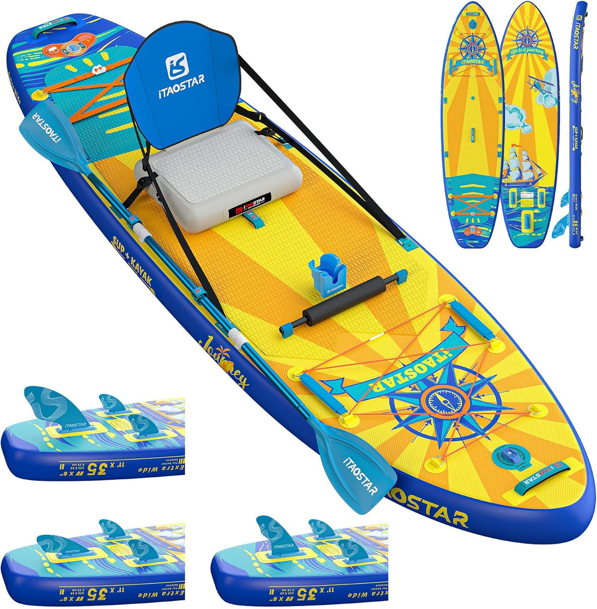 Journey 11'6" / 11'×34" / 11'×35" Extra Wide Paddle Board, One-Stop Premium SUP Board Accessories, Tailored Fins, Stable Inflatable Stand Up Paddle Boards for Youth/Adults of All Skill Levels