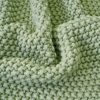 Chunky Cable Knit Throw Blanket Lightweight Light Green 100% Organic Cotton Blanket for Sofa Couch Bed Baby Nursery, Rustic Shabby Chic Modern Farmhouse, 60” x 80” Bonus Laundering Bag