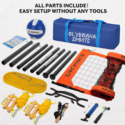 Outdoor Professional Volleyball Net Set for Backyard Beach with Heavy Duty Adjustable Aluminum Poles, Upgraded Anti-sag Net, PU Volleyball and Pump, Boundary Line, Large Carry Bag