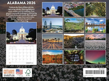 Alabama Calendar 2026 Wall 12 Month Monthly AL Scenic Souvenirs Themed Gifts | American Made In The USA