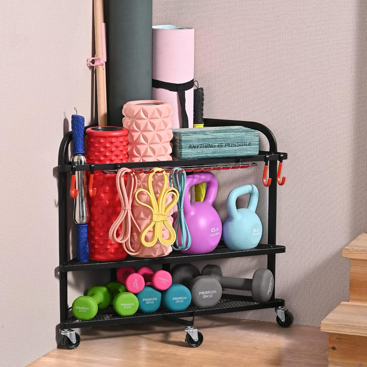 PLKOW Weight Rack for Dumbbells, Home Gym Storage for Dumbbells Yoga Mat Kettlebells, Yoga Mat Storage Rack for Garage, Home Gym
