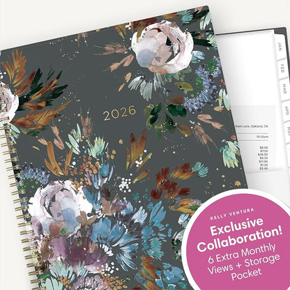 Blue Sky 2026 Weekly & Monthly Planner Calendar, 8.5"x11", Midnight Garden