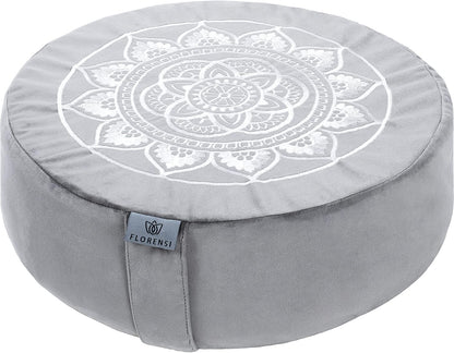 Florensi Meditation Cushion - Comfortable Floor Pillow - Traditional Tibetan Meditation Pillow with Beautiful Velvet Cover - Large Floor Cushion Seating for Adults - Premium Yoga Buckwheat Bolster