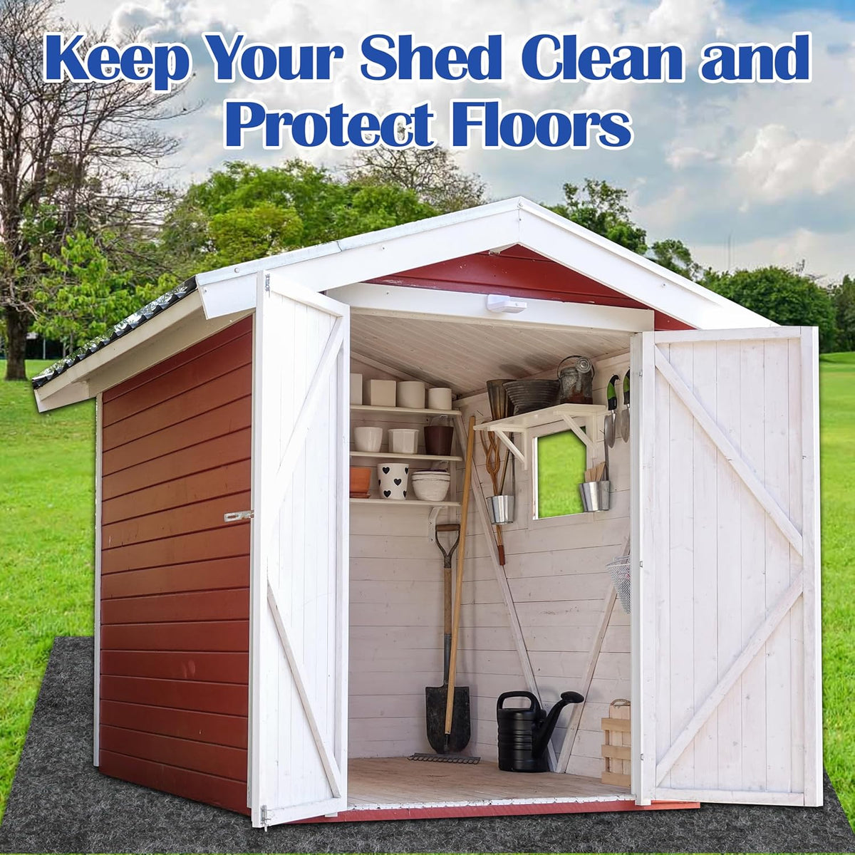 Ogrmar 6 x 8.2 FT Outdoor Storage Shed Mat, Waterproof Storage Shed Flooring Mat, Soft Patio Furniture Carport Mat Washable with Non-Slip Backing, Storage Shed Not Included (6x8.2FT)