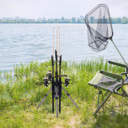 Gisafai Fishing Rod Carrier Foldable Pole Holder Stand 3 Rod Portable Surf Fishing Holder Vertical Beach Pole Storage Freestanding Rack for Garage, Home, Outdoor