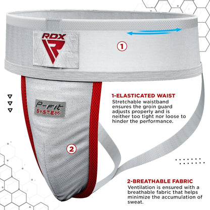 RDX Groin Protector Cup Men, Boxing Kickboxing MMA Muay Thai Sparring Groin Guard, Ventilated Adjustable,Karate Fighting Training, Underwear Jiu Jitsu BJJ Protection, Boys Youth