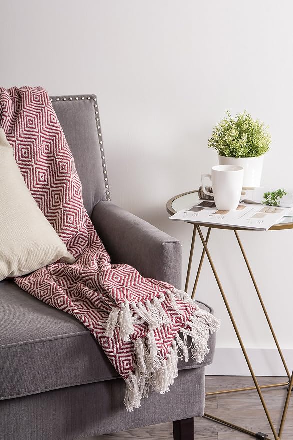 DII Diamond Throw Collection Woven Cotton, 50x60, Barn Red