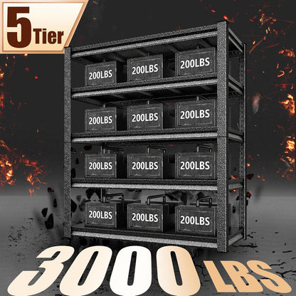 48" W Garage Shelving Heavy Duty，3000LBS Loads Adjustable Garage Storage Shelves,5-Tier Metal Storage Racks and Shelving Units, Utility Rack Shelves,48”W x 24”D x 78”H,Silver