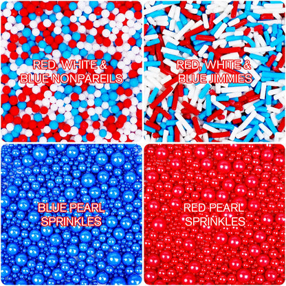 Patriotic Sprinkles, 4th of July, Edible Red Blue Sprinkles for Cupcakes Cake Decorating, 160g/5.64oz, Cake Decorations, Baking Ice Cream Toppings