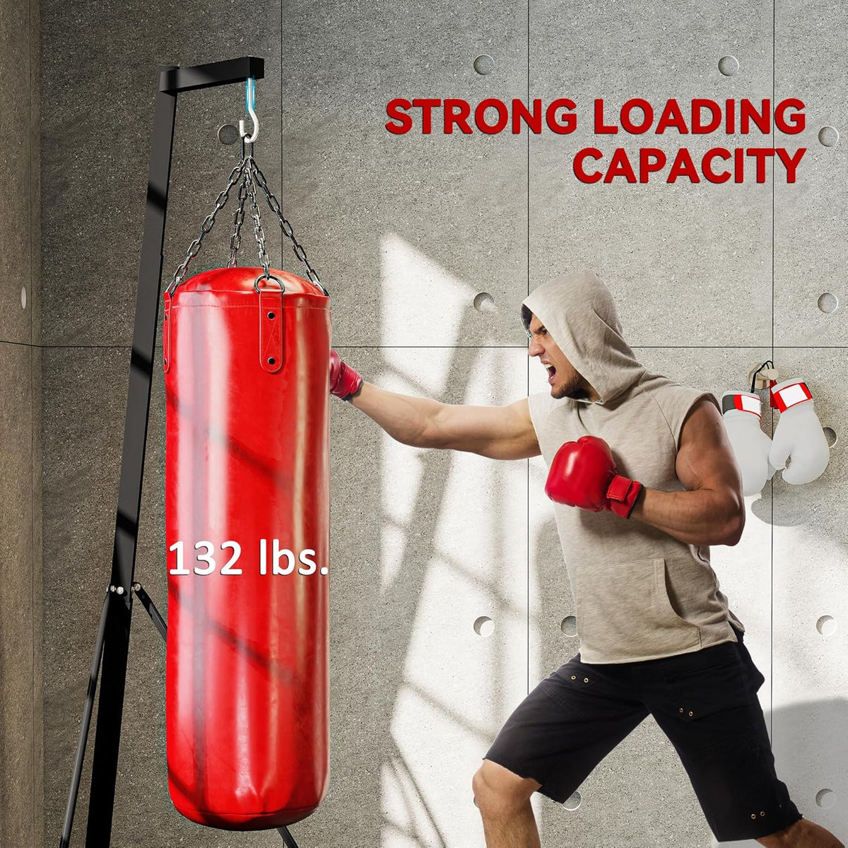 Soozier Foldable Punch Bag Stand, Height Adjustable Heavy Bag Stand with Weighted Base, Free Standing for Home Gym, Stand Only