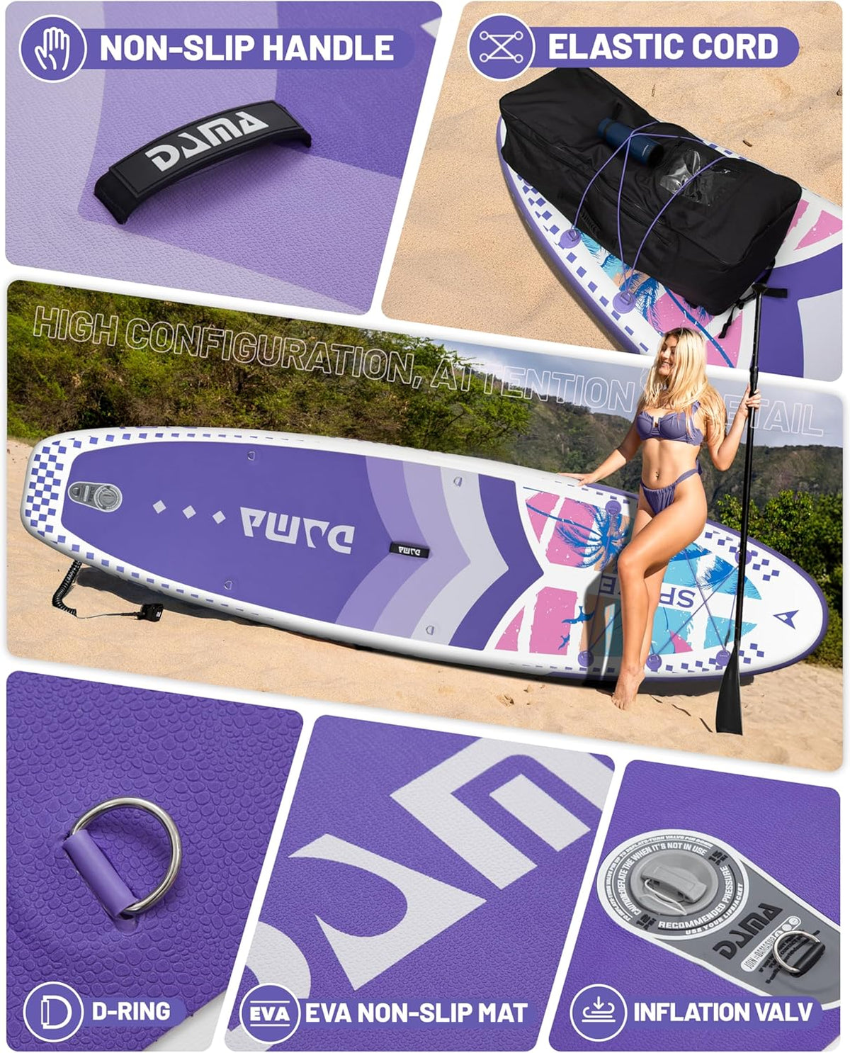 DAMA 11'*34"*6" Inflatable Paddle Board, Paddle Boards for Adults,Sup,Lightweight and Durable, Easy to Inflate, Versatile in Style, Fully Functional, Equipped w/High Grade Accessories.