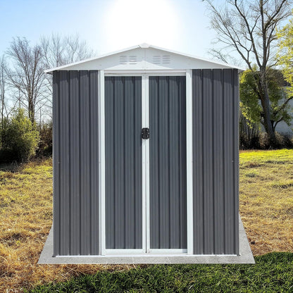 6x4 FT Outdoor Metal Storage Shed, Waterproof Outside Garden Sheds w/Lockable Sliding Doors and Vents, Weather Resistant Steel Tool Storage House for Backyard, Patio, Lawn, Grey