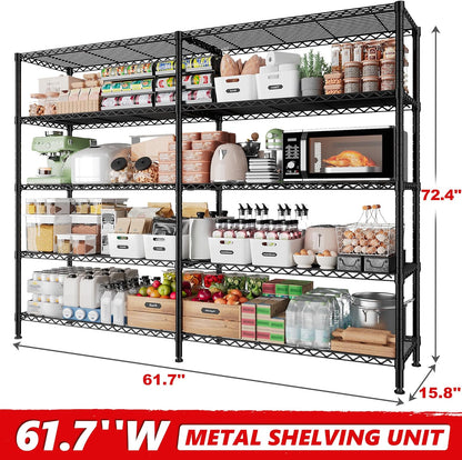 REIBII 1500LBS Storage Shelves Metal Shelving Unit 61.7''W Wire Shelving, 5 Tier Pantry Shelves Kitchen Shelves Adjustable Wire Shelf for Commercial Garage Shelving Heavy Duty, 61.7" W*72.4" H*15.8" D