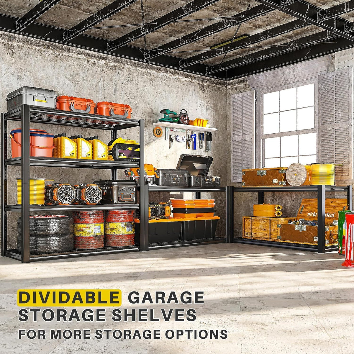 REIBII 40" W Storage Shelves 2200LBS Garage Shelving Heavy Duty Metal Shelving Adjustable Metal Shelves Industrial Shelf for Warehouse Basement Pantry Kitchen, 3 Pack