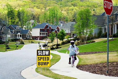2PC Speed Bump Sign with Stakes, 17 Inches by 13 Inches - Corrugated Plastic - Caution Bump Ahead Signs