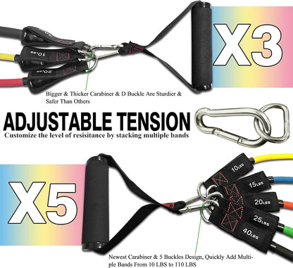 TheFitLife Resistance Bands with Handles - Designed for American Body Types, Exercise Workout Tubes for Men, Women, Includes Large Handles, Ankle Straps, Door Anchor, Fitness Levels