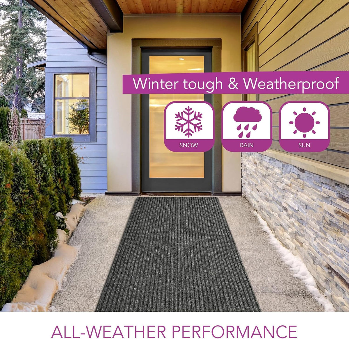 iCustomRug Spartan Weather Warrior Duty Indoor/Outdoor Utility Ribbed in 3ft,4ft,6ft Widths 70 Custom Sizes with Natural Non-Slip Rubber Backing 4'X54' in Charcoal