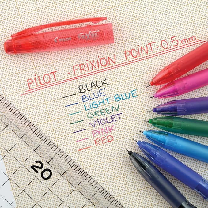 Pilot Frixion Point Erasable Rollerball 0.5 mm Tip - Black, Pack of 5