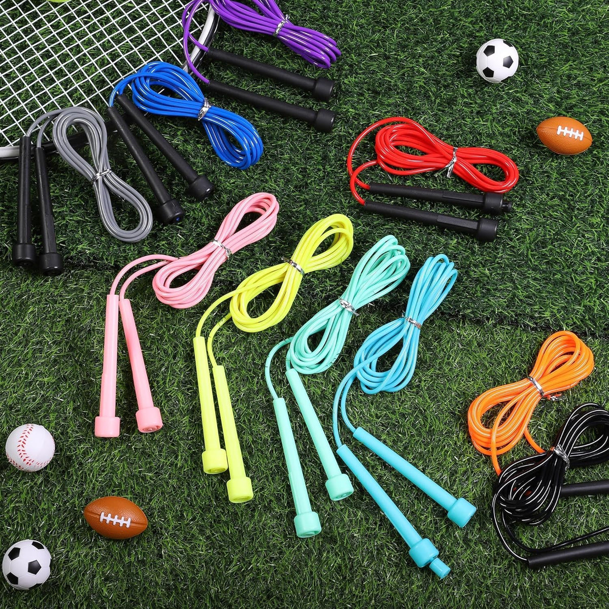 Aodaer PVC Skipping Rope Adjustable Jump Rope for Kids Multicolor Jump Rope Bulk with Plastic Handles Lightweight for Outdoor Fitness Exercise and Weight Loss, Training and Racing