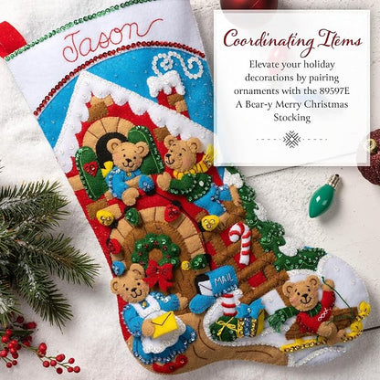 Bucilla Felt Applique 6 Piece Ornament Making Kit, Teddy Bear Traditions, Perfect for DIY Arts and Crafts, 89646E