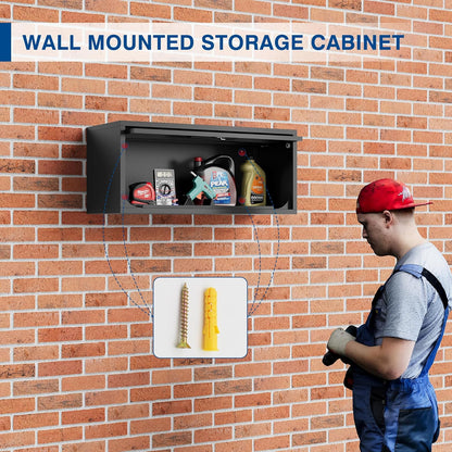 Metal Storage Cabinet Black Wall Cabinets with Locking Door - Wall Mounted Storage Cabinet for Garage Warehouse Home Office - Assembly Required